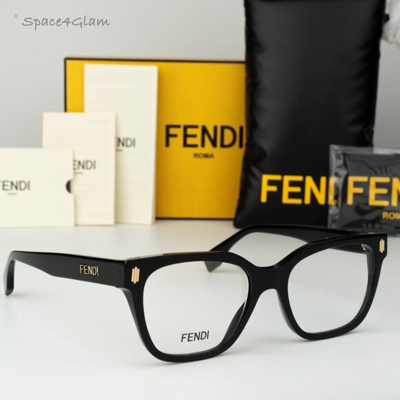 BRAND NEW Fendi FE50055I BOLD 001 Shiny Black Demo Unisex Geometric Eyeglasses - Picture 1 of 8